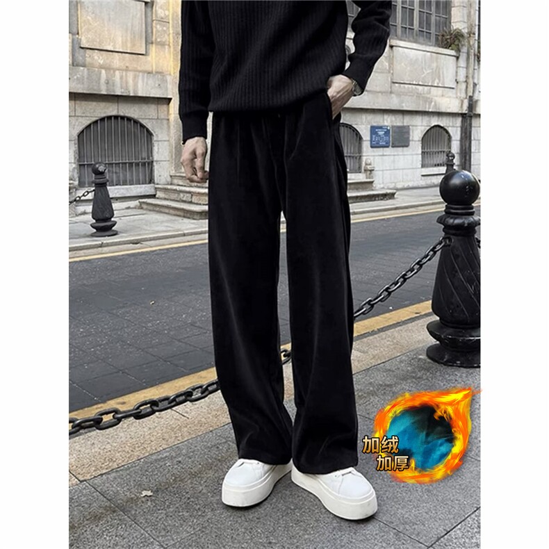 加厚双面金丝绒长裤加绒垂感直筒休闲裤慵懒宽松卫裤K088-P48，男装休闲裤，星座703-1