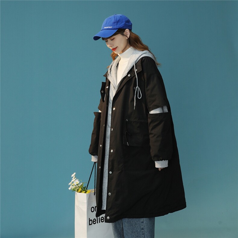 XZ216-BK102-P1352024秋冬新款男女中性假两件卫衣连帽长款棉衣，女装棉衣/棉服，星座716-5（原216-1）