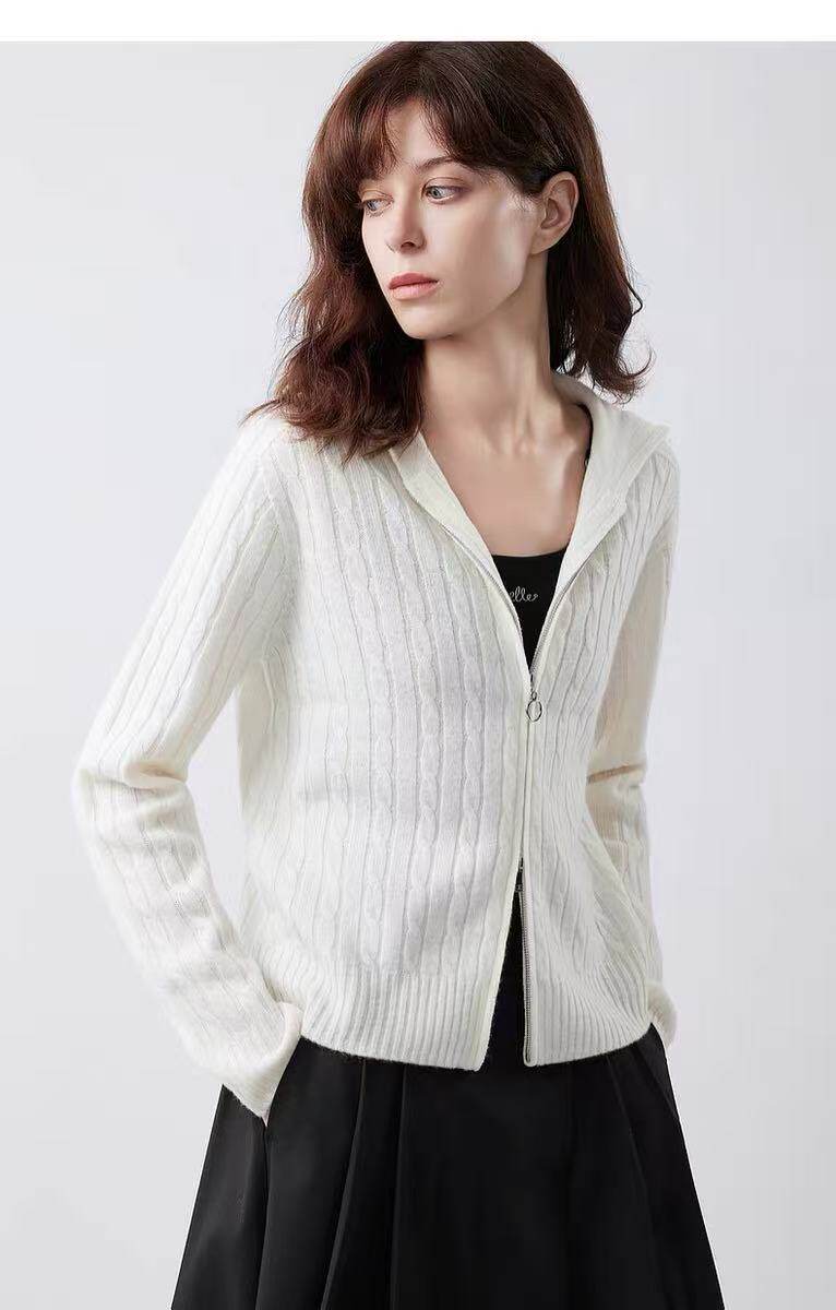 2025年秋季时尚百搭通勤简约休闲女士连帽羊毛衫，女装羊毛衫，哲奥羊绒