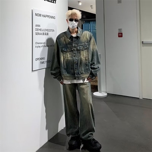 秋季潮牌复古牛仔套装男一套痞帅vintage港风男装夹克外套-TZ1051图片