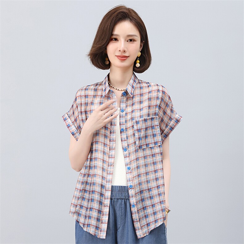 叶笙衣2551小翻领格子衬衫,女装衬衫,叶笙衣