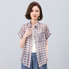 叶笙衣2551小翻领格子衬衫，女装衬衫，叶笙衣