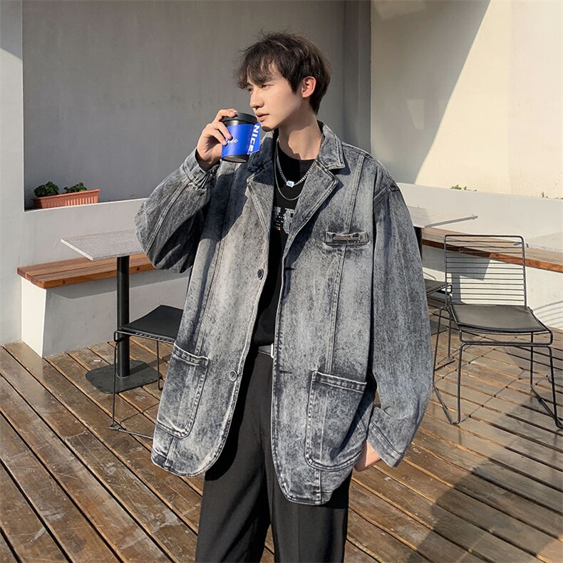 Wt52-P60美式宽松型水洗牛仔西装外套,男装夹克,星座1501-1