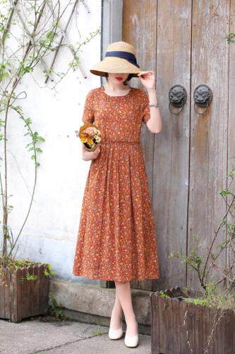 现货，棉麻连衣裙，女装连衣裙，金典明美