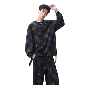 时尚山水印花飘带设计休闲运动套装情侣百搭卫衣长裤TZ820-P68,蓝卫衣怎么搭配下装图片