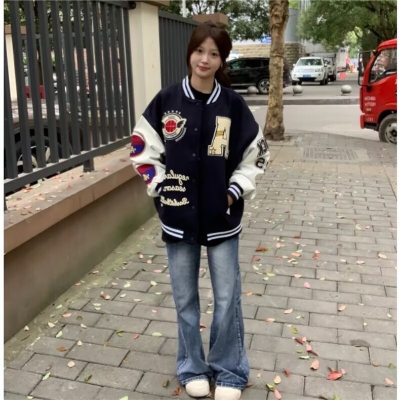 美式棒球服男女星空昵PU皮袖飞行员夹克情侣休闲宽松外套JKK18,男装夹克,星座516A
