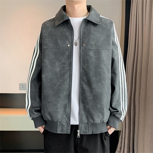 翻领晕染水洗皮衣夹克高级感工装外套JK06625-P80图片