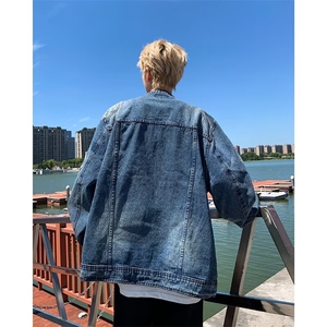 春季水洗立领牛仔外套男士潮流春秋百搭宽松夹克上衣N1232/P75图片