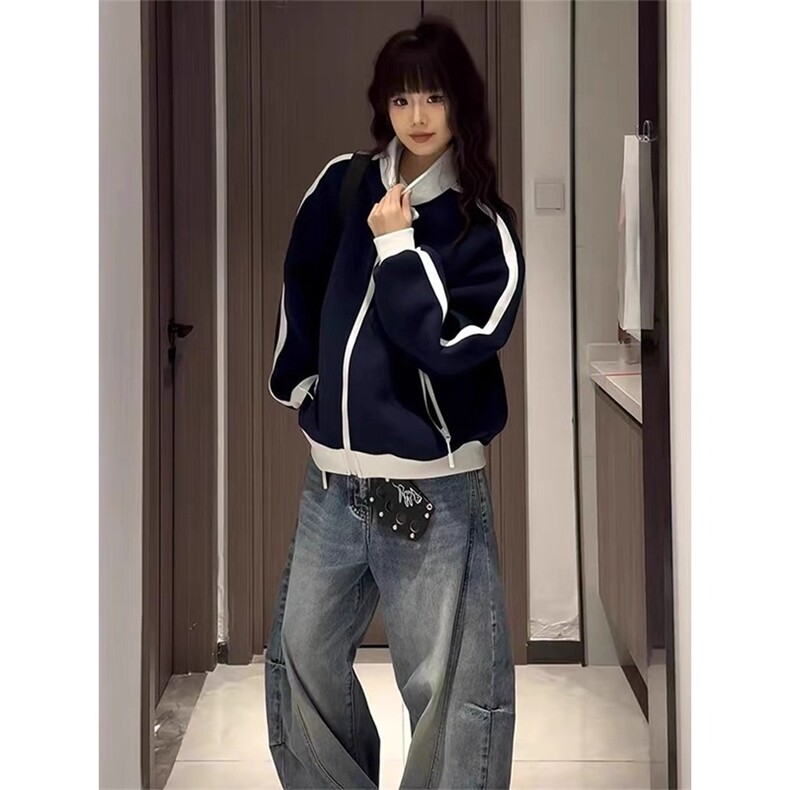 现货藏青色美式立领拉链卫衣男女W09特P45,男装卫衣,星座205-3