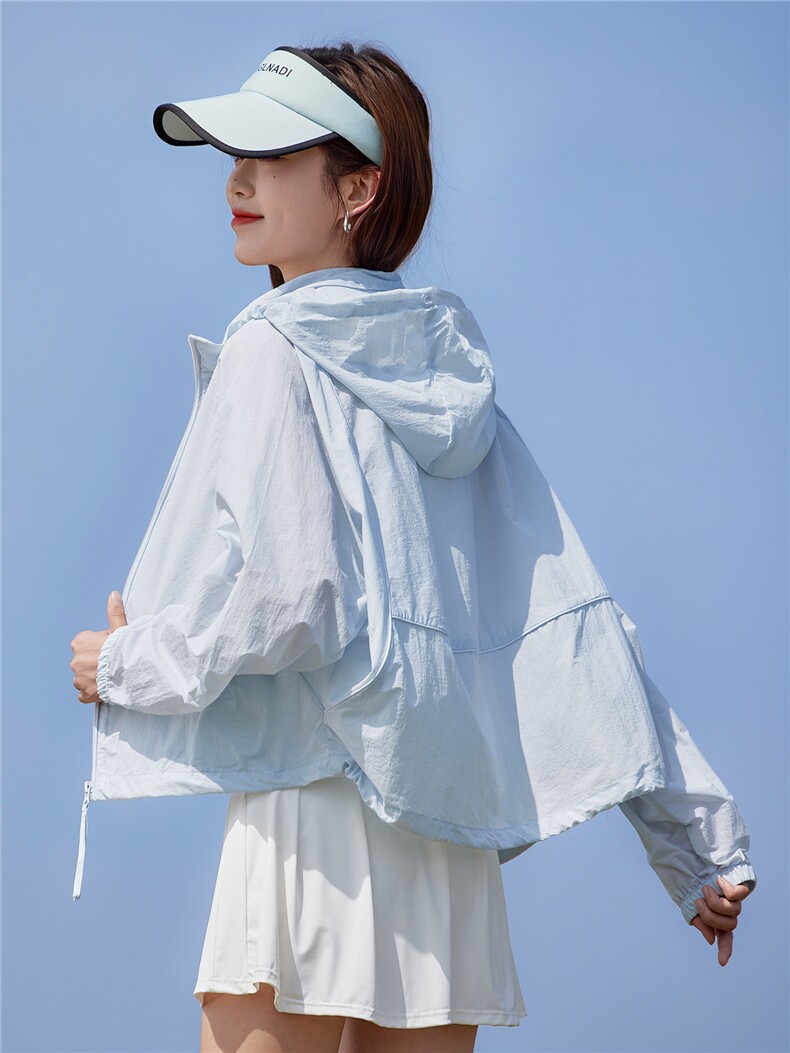 现货2026夏季新款休闲韩版宽松轻薄遮阳连帽（帽子可收纳）短外套,女装防晒衣,靓衣阁