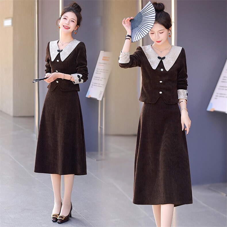 小香风半身裙套装女春秋装2025新款气质小个子黑色包臀两件套裙子，女装套装/套裙，冬木谷雨