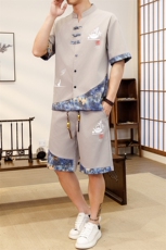 潮风套装男新中式短袖衬衫时尚休闲短裤两件套JZ307-P58，男装牛仔裤，星座310B-3