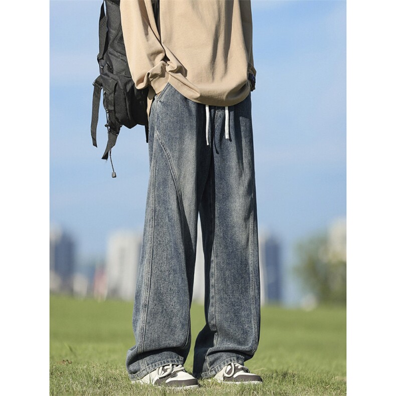 复古水洗阔腿牛仔裤新款宽松垂感直筒男生休闲裤子K760-特批-40图片