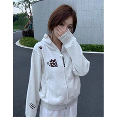 小恶魔豹纹连帽拉链卫衣男女春秋冬开衫刺绣运动外套WLH88，女装短外套，星座1116A（原606A-3）