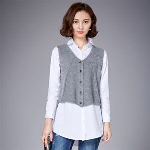 时尚百搭V领无袖针织马甲女秋冬季新款韩版宽松显瘦背心外套上衣图片