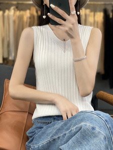v领新款针织吊带女无袖纯色背心简约百搭宽松套头上衣内图片