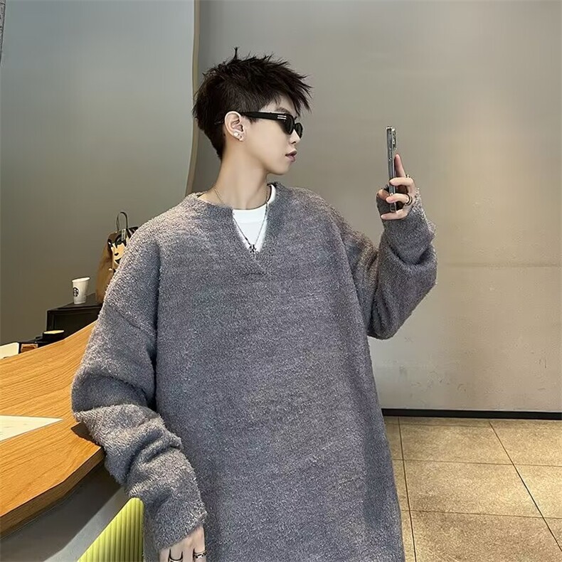 港风秋款男小V领套头毛衣休闲针织衫外套M5714P55,男装针织衫/毛衣,星座1013-1
