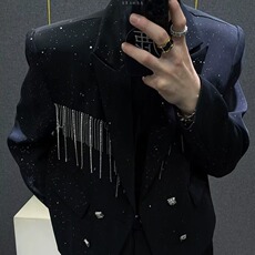 2026新款春秋季小众炸街设计流苏小西装男ins韩版垫肩短款小西装，男装西服套装，星座601-1