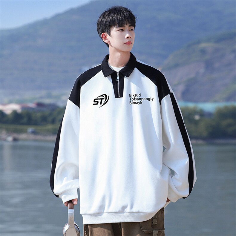 品质秋季美式拼色翻领POLO衫休闲宽松卫衣PW2341-P50控78抖音控88,男装卫衣,电商B370