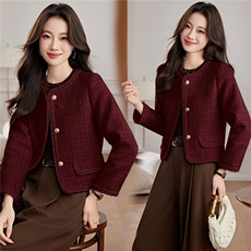 小香风外套配连衣裙女2026秋冬装新款高端粗毛呢显瘦百搭上衣，女装毛呢外套，婵米儿