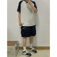 抖音得物高品质二开240克宽松纯棉美式潮牌插肩袖拼接短袖T恤，男装T恤，电商A486-1
