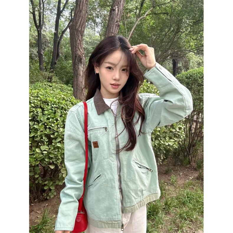 【有货】薄荷绿拼色工装外套男女春秋美式底特律夹克8152HH-特P68,男装夹克,星座1007（原301D）