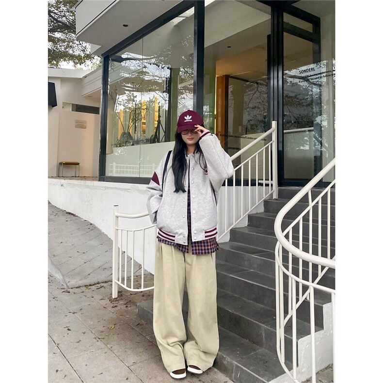 2025新款美式小樱桃刺绣棒球服外套女春秋宽松休闲撞色夹克上衣,女装短外套,星座506A