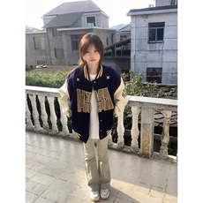 美式字母重磅刺绣棒球服夹克男女宽松加绒百搭外套潮HH8806P78，男装夹克，星座1013-5