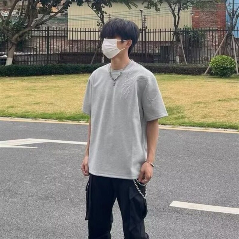 2025刺绣暗纹短袖t恤男女夏季百搭休闲衣服新中式风潮半袖上衣,男装T恤,星座506A