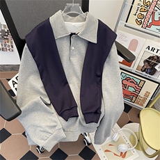 港风春款男POLO领卫带披肩拼色卫衣夹克休闲外套W112P70，男装夹克，星座1013-1