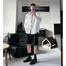 美式复古条纹衬衫男女2025新款刺绣慵懒风设计感宽松休闲外套潮，男装衬衫，星座601-2