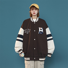 中性风上衣夹克宽松落肩拼色棒球服外套XZ214-8JK712-P75，男装夹克，星座1204-3