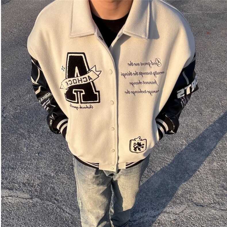 JY323-P64潮棒球服oversize春秋季新款百搭拼接字母印花,女装职业装,星座1501-3