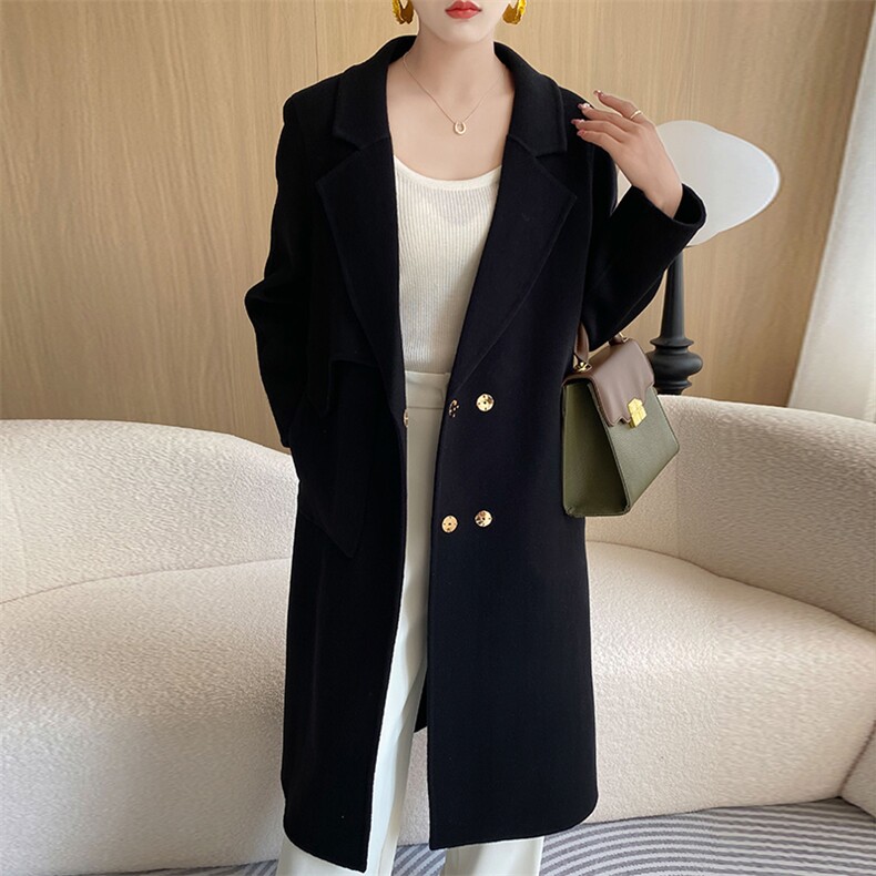双排扣宽松加厚双面羊绒大衣女中长款高端羊毛新款毛呢外套,女装双面呢大衣,召鑫羊绒双面呢