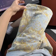 美式满印花牛仔短裤男款夏季潮牌痞帅宽松直筒五分中裤XD655，男装牛仔裤，星座208-5