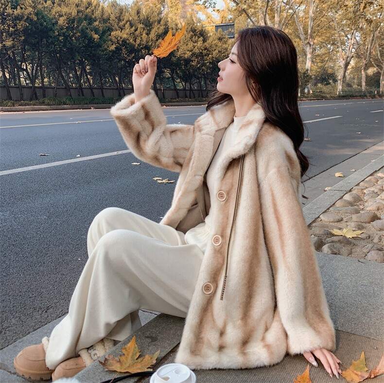 杏色浅咖色皮毛一体外套女冬季仿貂绒麂皮绒2C353--717#P235K358,女装短外套,2C353