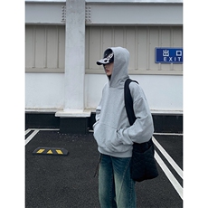 灰色cleanfit男生短款卫衣美式重磅连帽大帽衫廓形外套潮WY004P48，女装短外套，电商B312