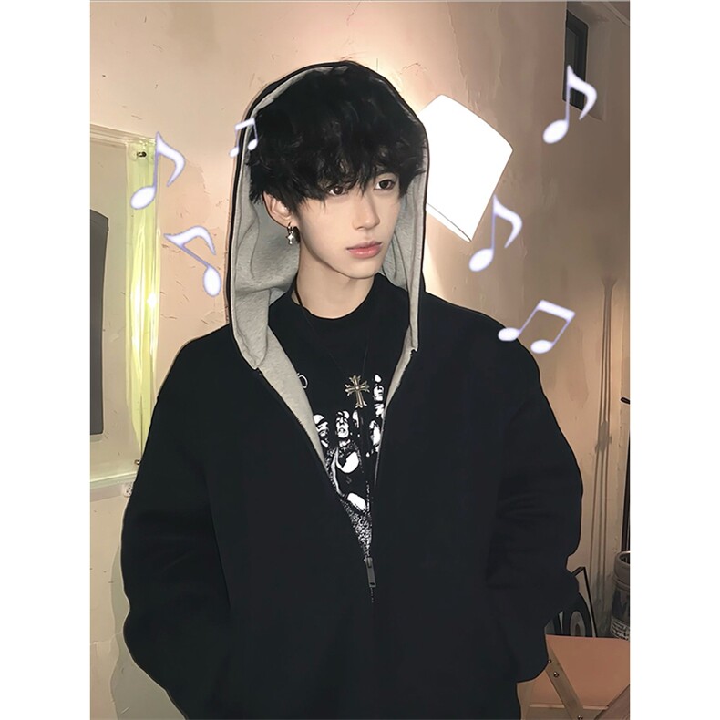 抖音得物高品质 秋冬美式高街重磅结构双层双面连帽卫衣外套XS107图片