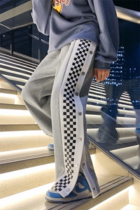 2025春夏季新款港风拼接直筒裤开衩休闲裤灰色 GK65-P65图片