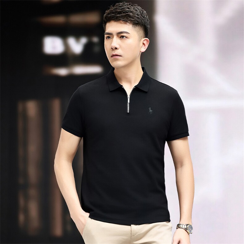 2024夏季商务休闲男士时尚Polo衫半拉链翻领透气短袖T恤男半袖潮图片