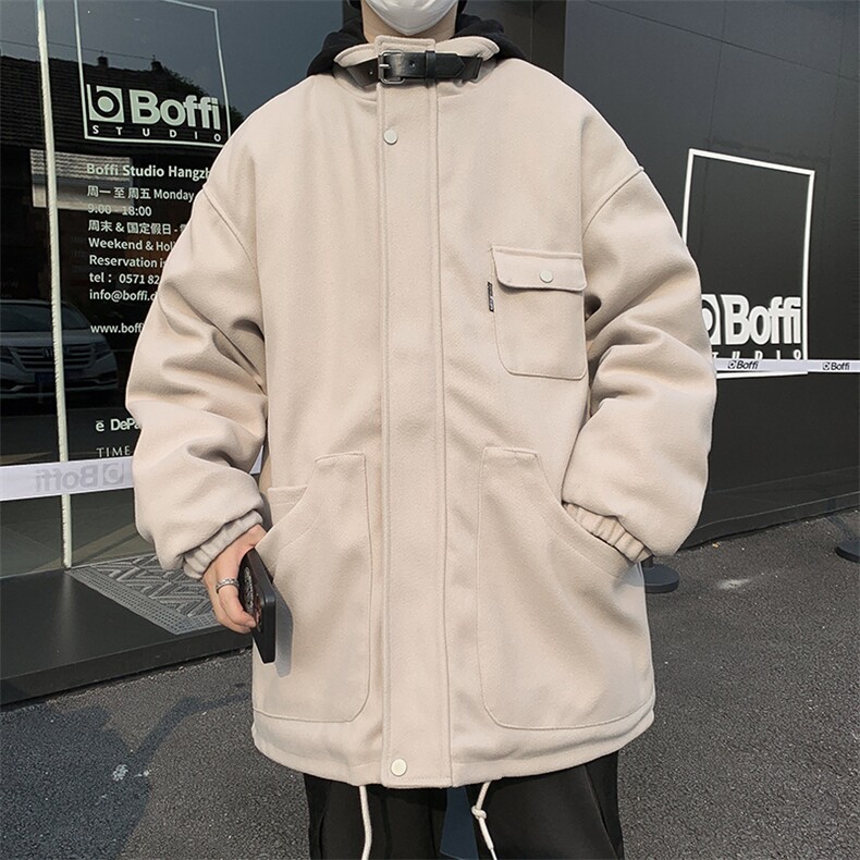 高品质秋冬款男假两件连帽大衣工装口袋织带风衣外套DY126P95,男装风衣,星座1013-1