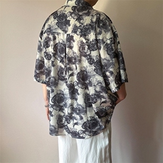 2025现货印花短袖衬衣男潮牌冰丝花衬衫A351-AC25602-p48控89，男装T恤，电商A351