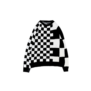 港风 秋款男针织衫圆领套头毛衣棋盘格子拼接外套M696 P40图片