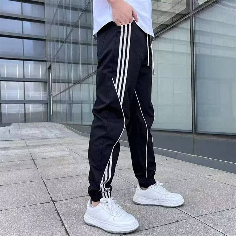 高品质新款春秋男款休闲裤男士束脚弹力条纹拼接潮流MKB24P47,男装休闲裤,星座1013-5