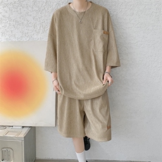 TZ755-特批45控78高质感高克重套装圆领两件套大码T恤短袖短裤，男装牛仔裤，电商A059