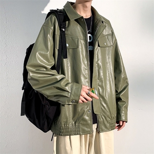 港风新款宽松工装PU皮夹克外套男JK7711 P85图片