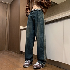 美式高街三杆牛仔裤男街头潮牌宽松直筒阔腿长裤1001-1-G1365-P45，男装牛仔裤，星座1001-1