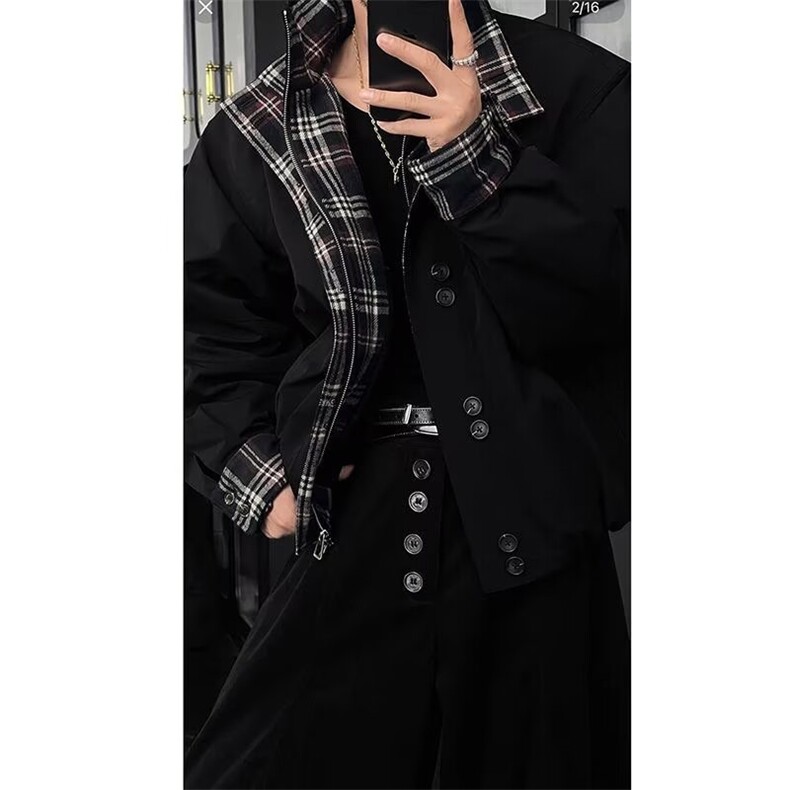 1506-1/JT1751/P100假两件复古翻领夹克男痞帅外套休闲宽松棒球服,男装夹克,星座1506-1