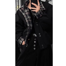 1506-1/JT1751/P100假两件复古翻领夹克男痞帅外套休闲宽松棒球服，男装夹克，星座1506-1