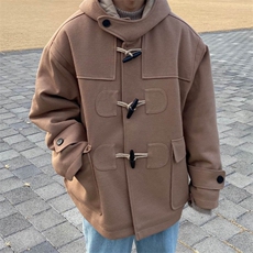 816B-DY1012-P160韩轻熟连帽牛角扣呢子大衣男休闲外套，男装毛呢大衣，星座816B